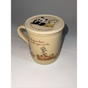 VTG Hallmark Coffee Mug Friendship Gift Mates Lid   Coaster Animals‎ Japan